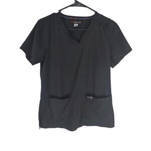 Koi Basics Medical Scrub Top  XS Womens Black Short Sleeve Hospital Doctor Offic